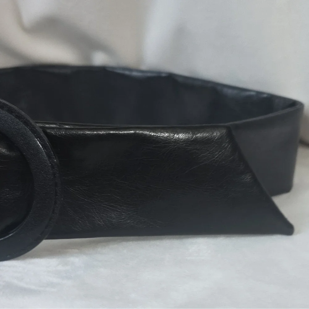 Vintage 80's women's black dress belt, wide design and a matching Buckle